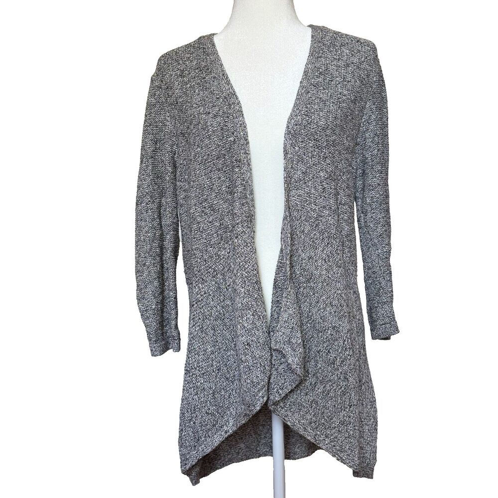Eileen Fisher Open Cardigan Womens M Gray Marled Linen Blend Longline Minimalist